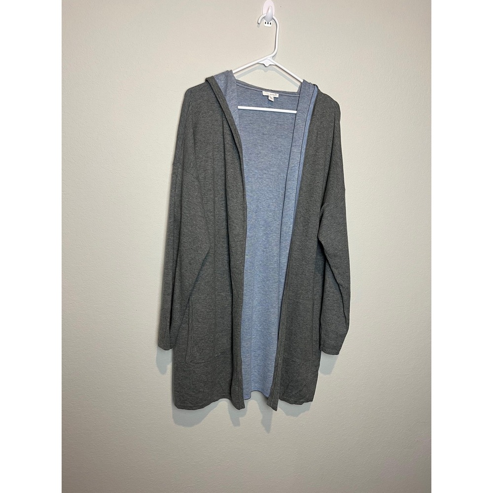 Pure Jill Cardigan Sweater Womens Medium Gray Hooded Open Front Knit Pockets
